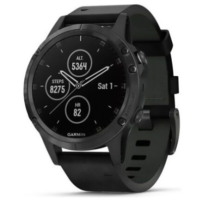 Garmin Fenix 5 Plus Sapphire Black with Black Leather Band (010-01988-06)