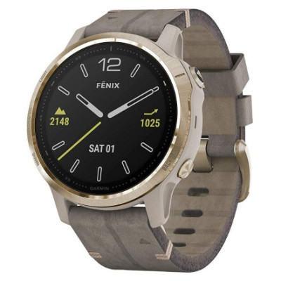 Garmin Fenix 6S Light Gold-tone with Shale Gray Leather Band (010-02159-40)
