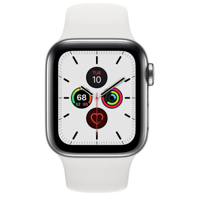 Apple Watch Series 5 GPS LTE 40mm Stainless Steel w. White Sport B. (MWX42)
