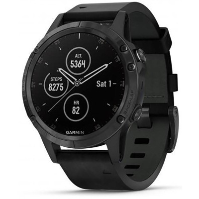 Garmin Fenix 5 Plus Sapphire Black with Black Leather Band (010-01988-06)