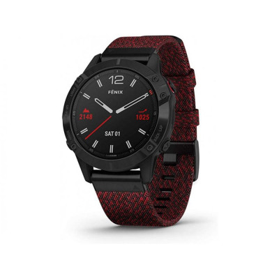 Garmin Fenix 6 Sapphire Black DLC with Heathered Red Nylon Band (010-02158-16)