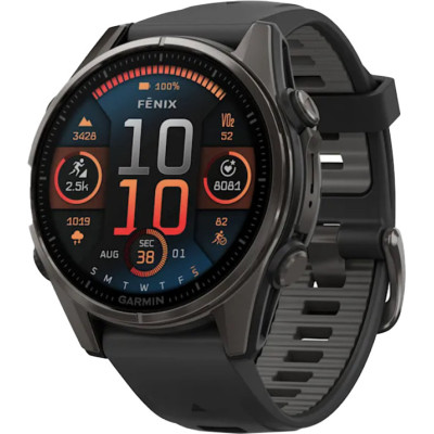 Garmin Fenix 8 43mm AMOLED Sapphire Carbon Gray DLC Tit. w. Black/Pebble Gray S. Band (010-02903-20/21)